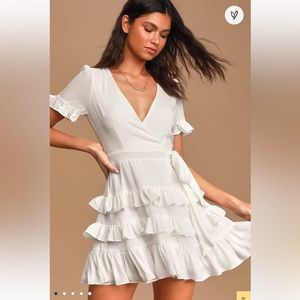 NWT Feeling Butterflies White Ruffled Side-Tie Mini Dress from Lulus